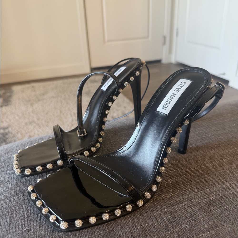 Steve Madden Black Patent Crystal-Trim Stiletto